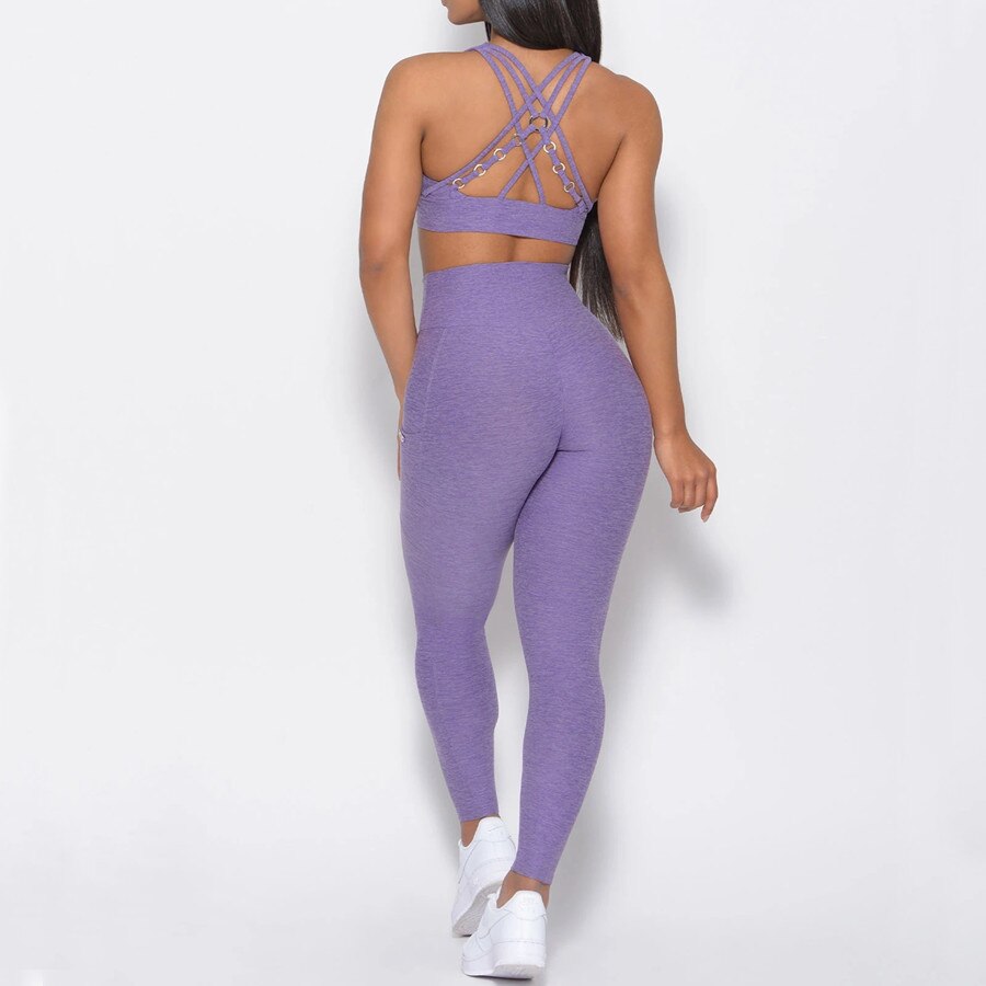 Back Mental Yoga Set Cross V High Waist