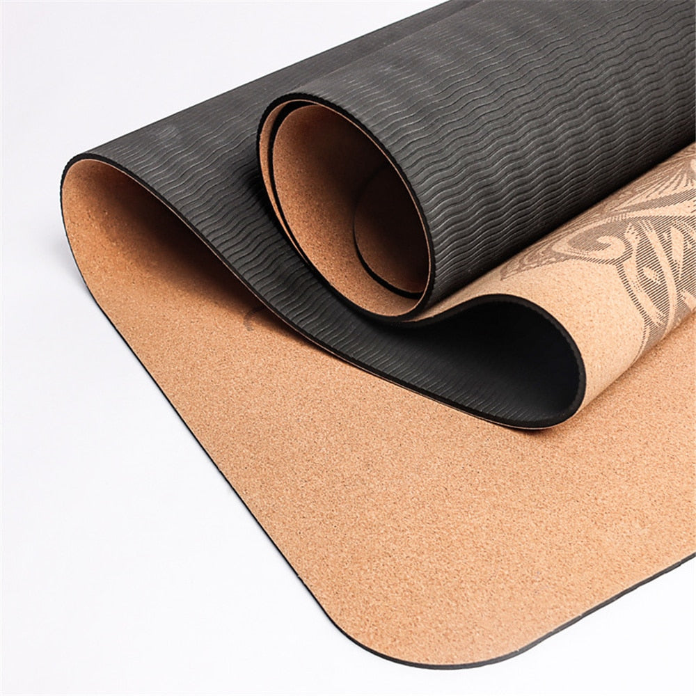 Natural Cork Fitness Non-Slip Yoga Mat With Position Line