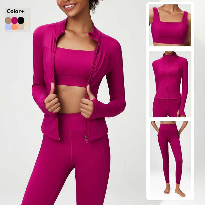 Fitness Yoga Set Women Solid Color Stretch Athletic Suit