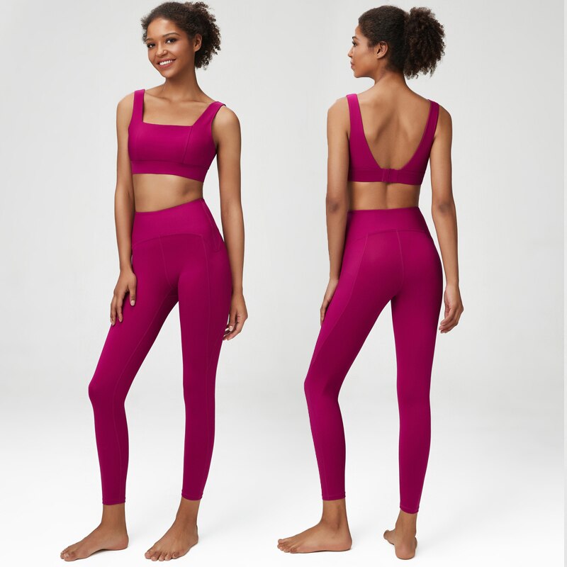 Fitness Yoga Set Women Solid Color Stretch Athletic Suit